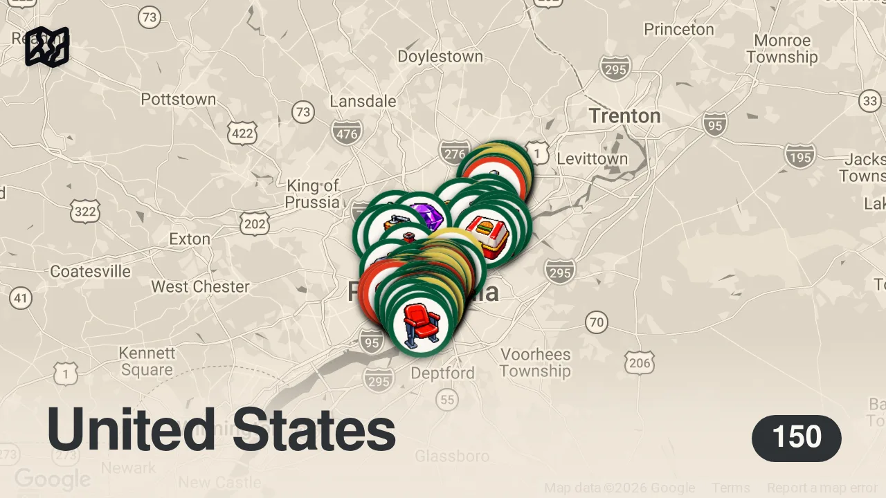 Shared map of 150 spots from Philadelphia