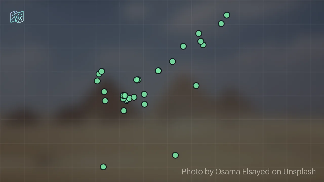 Map of 33 researched spots in Alexandria