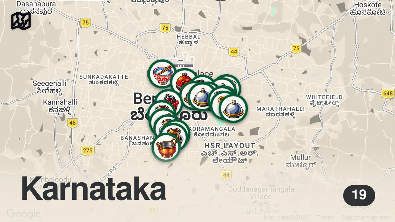 Map of 19 researched spots in Bangalore