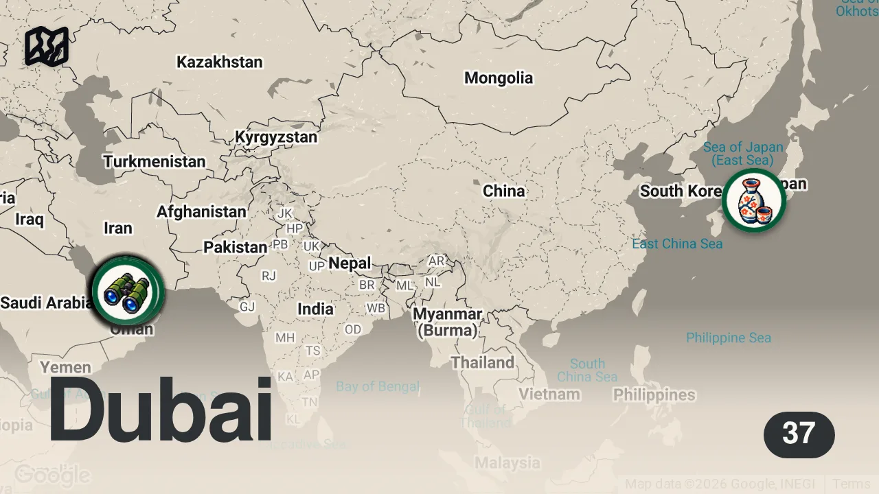 Map of 37 researched spots in Dubai