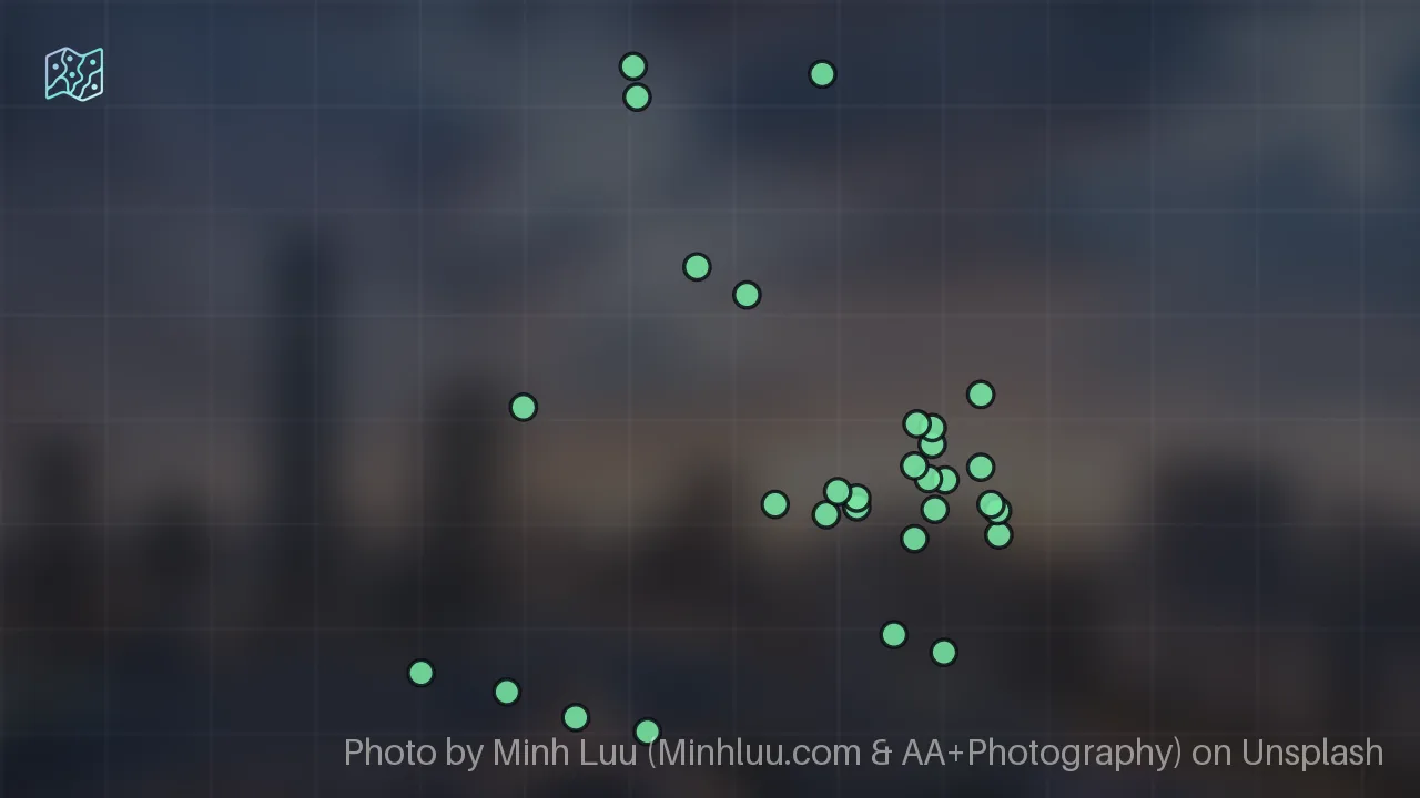 Map of 30 researched spots in Hanoi