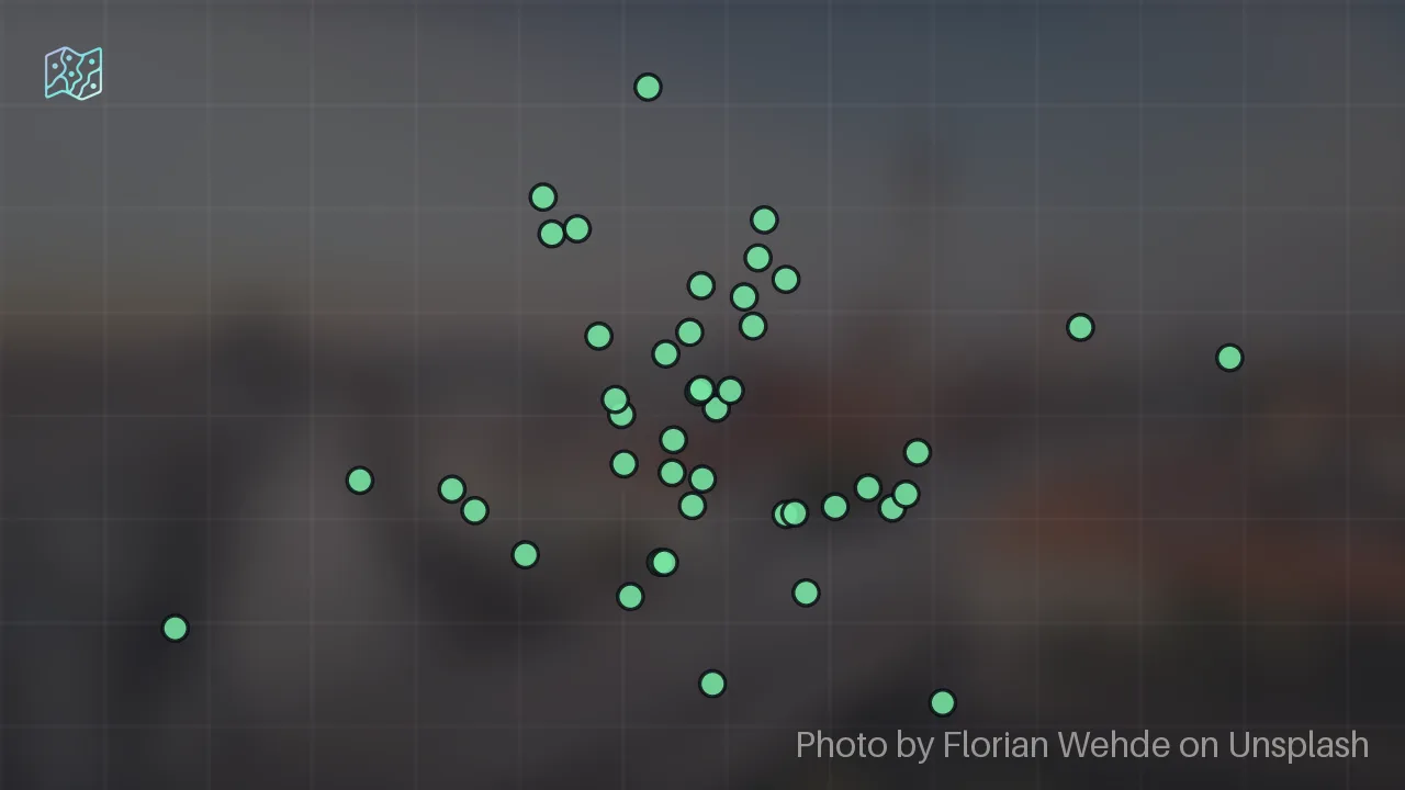 Map of 45 researched spots in Berlin