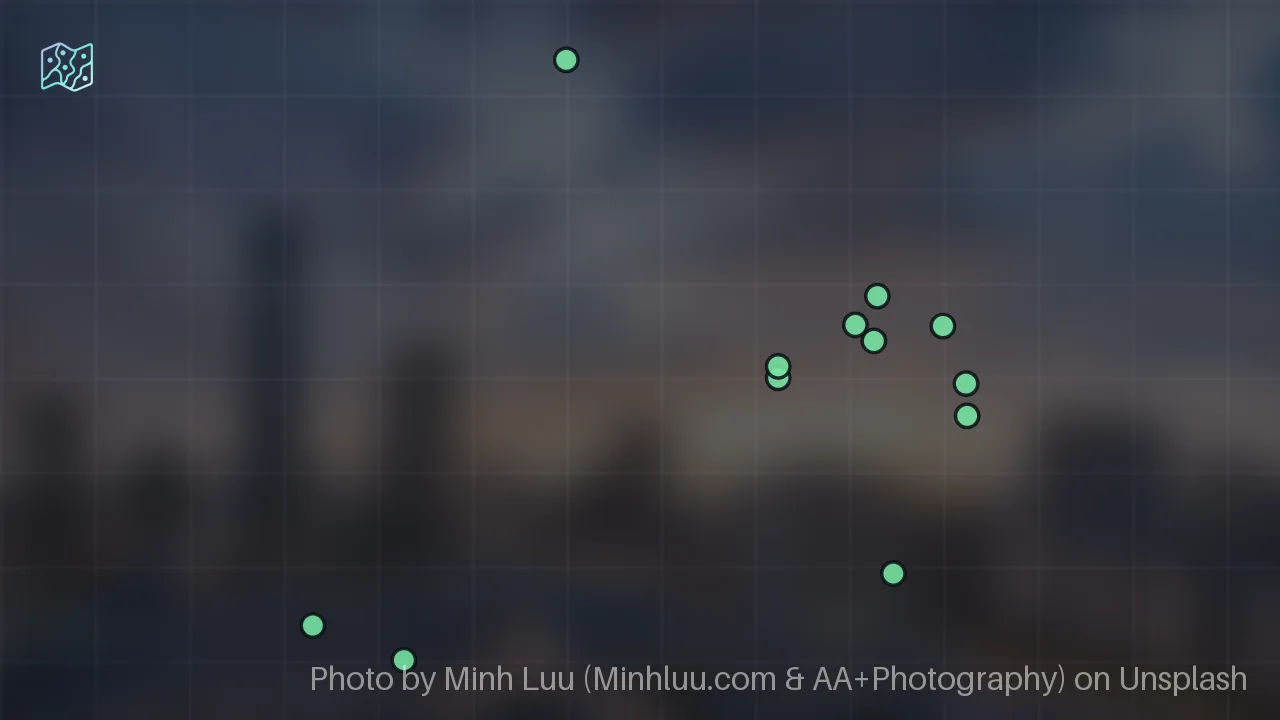 Map of 12 researched spots in Hanoi