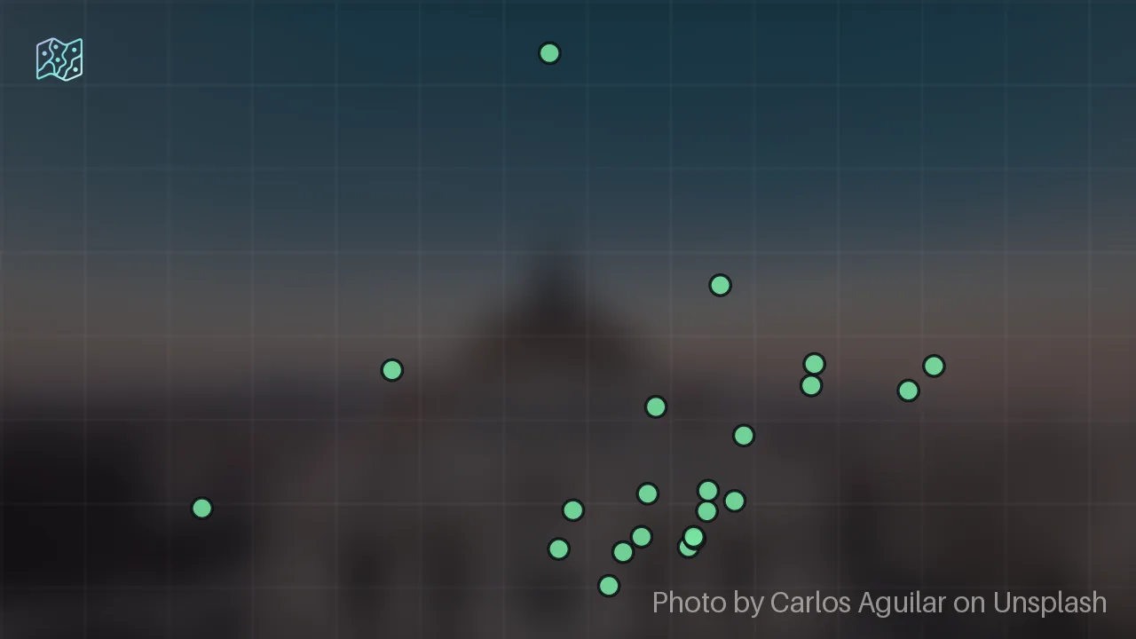 Map of 23 researched spots in Mexico City