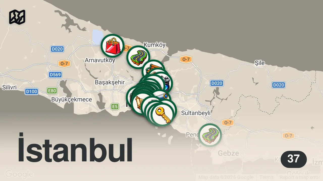 Map of 37 researched spots in İstanbul