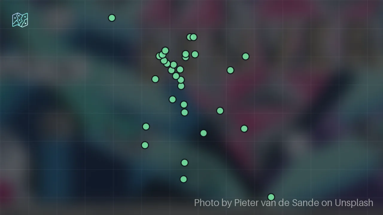 Map of 33 researched spots in Denver