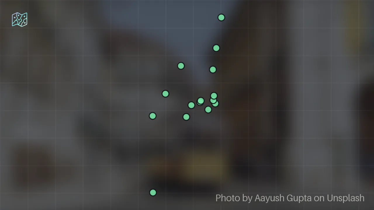 Map of 16 researched spots in Lisbon