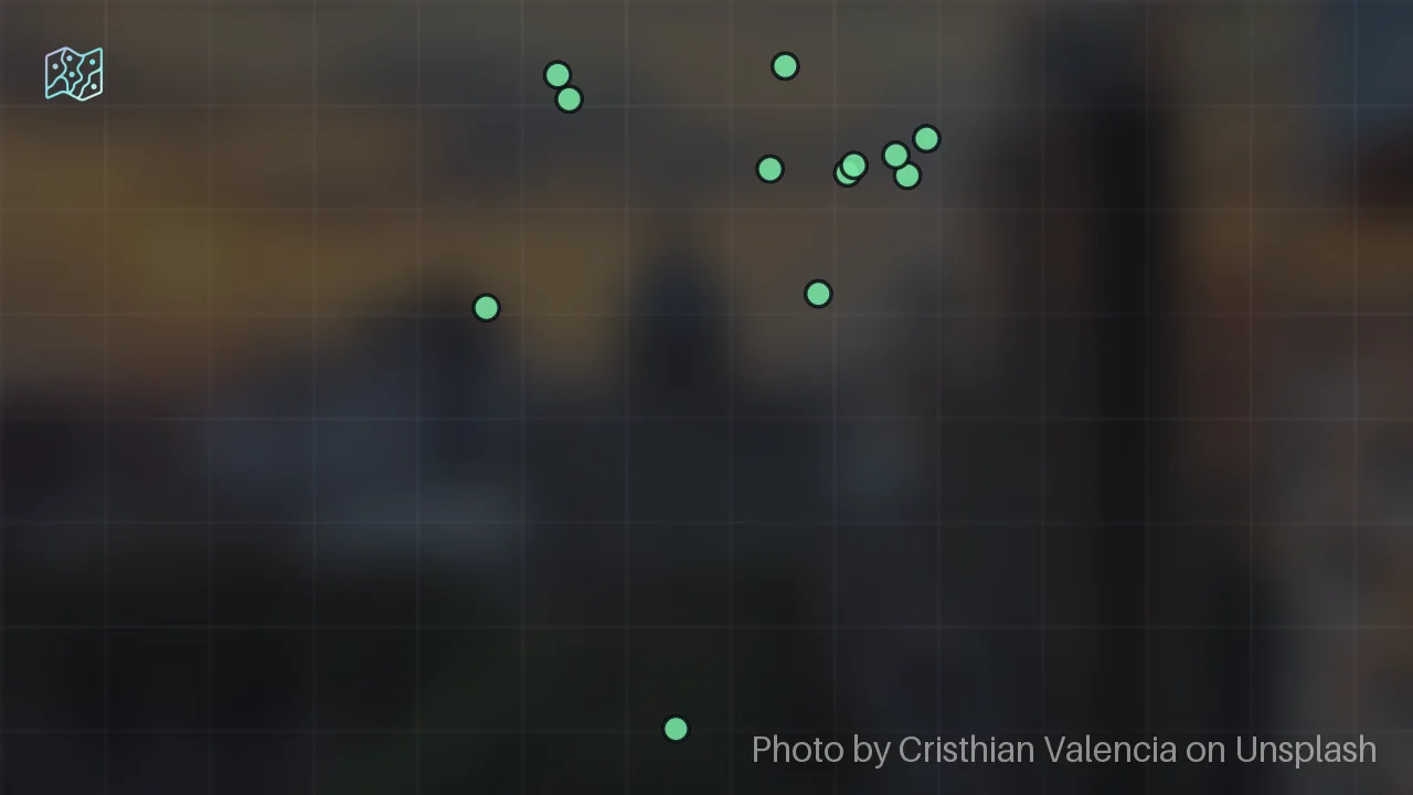 Map of 13 researched spots in Pereira