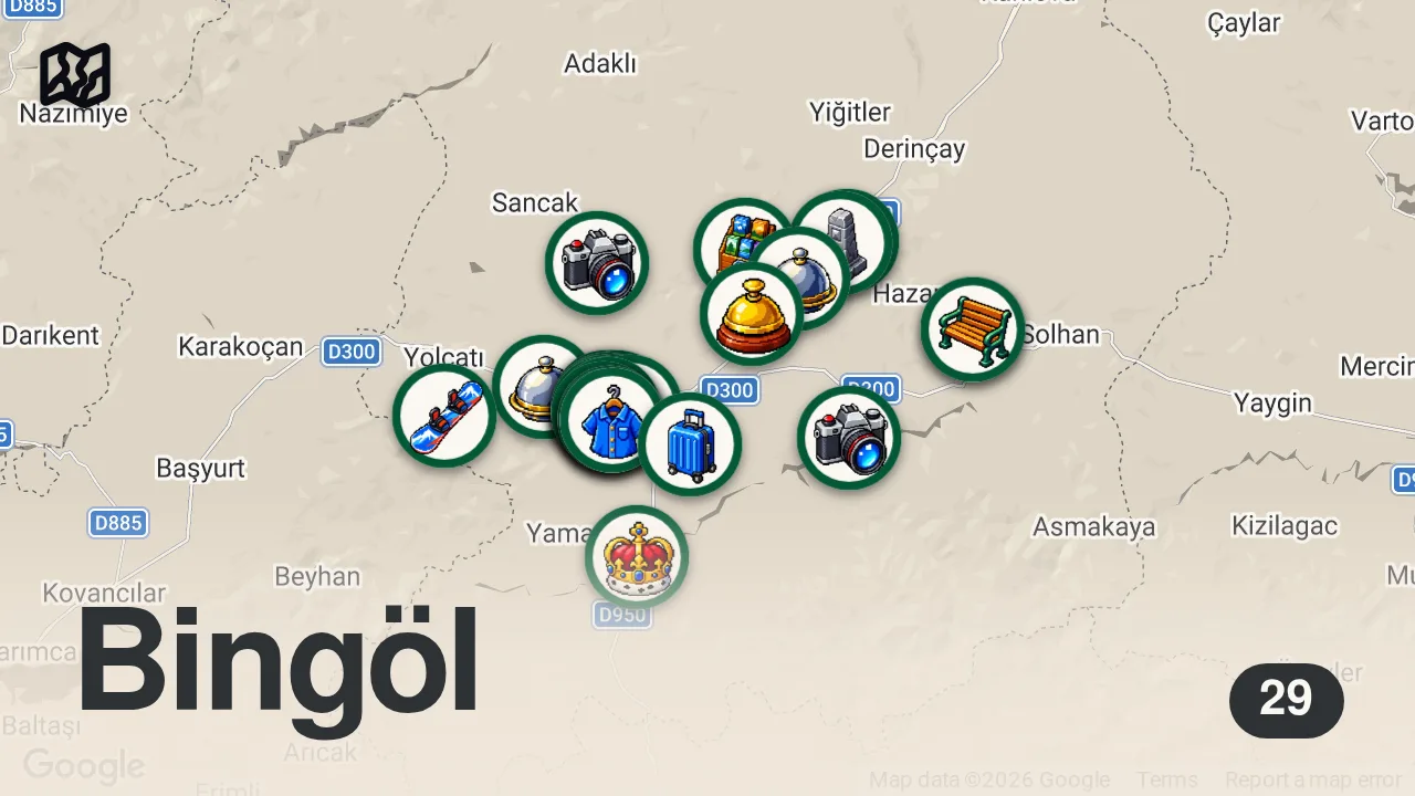Map of 29 researched spots in Bingöl