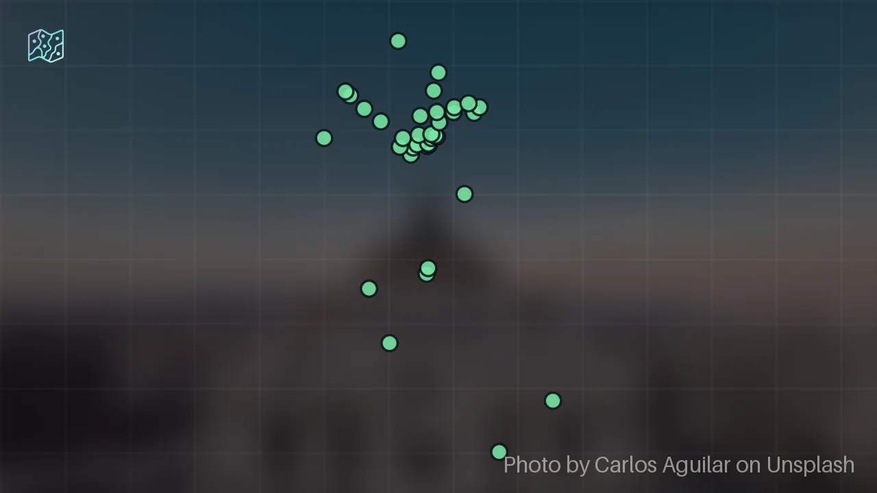 Map of 39 researched spots in Mexico City