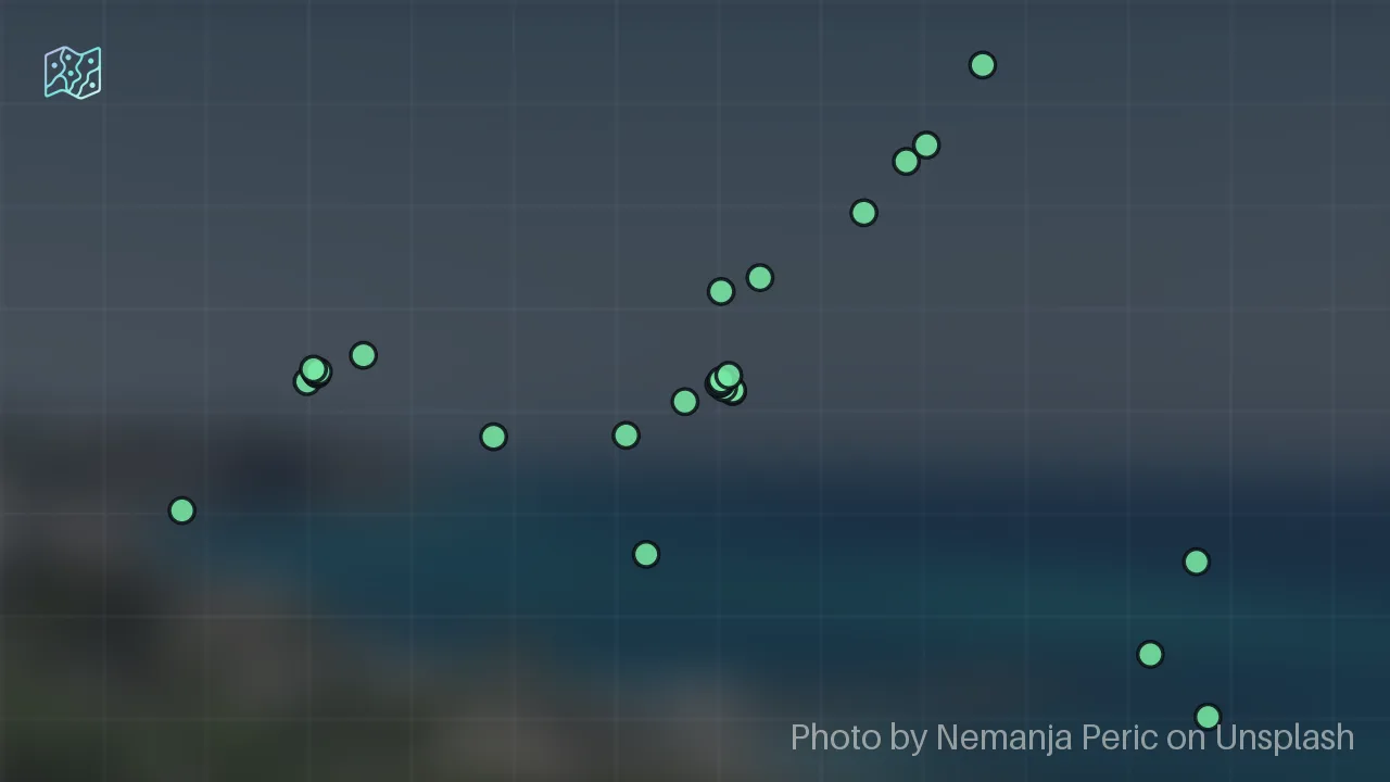 Map of 28 researched spots in Vibo Valentia