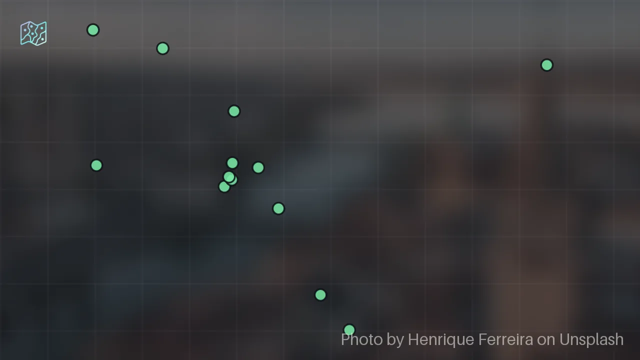 Map of 14 researched spots in Zürich