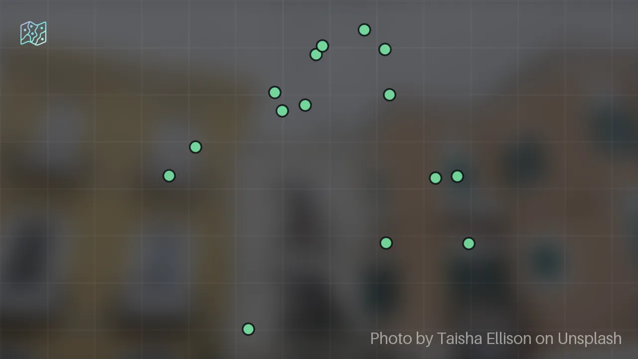Map of 17 researched spots in Bari