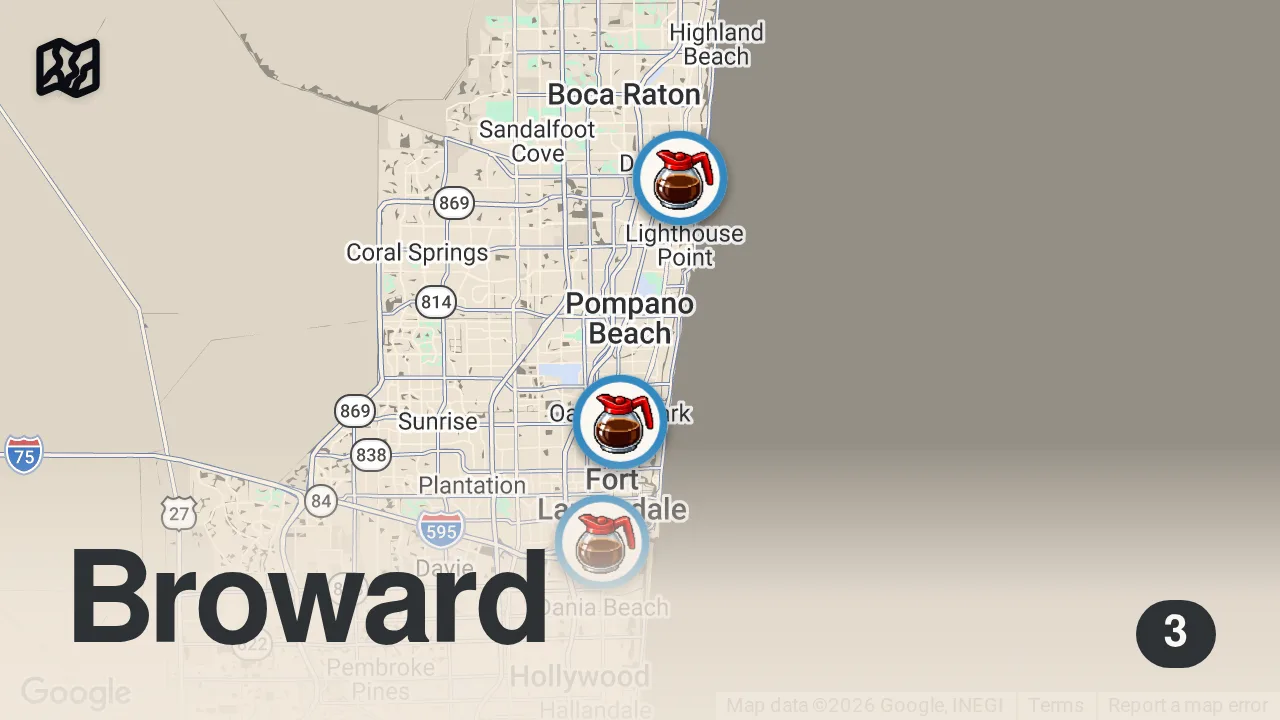 Map of 3 spots from Eating at The Most Random Diners For 24 Hours…