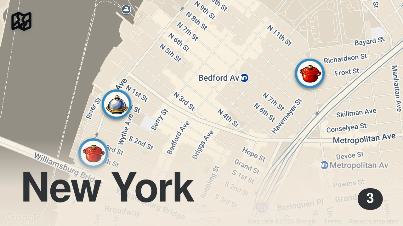 Map of 3 spots from How a Chef Created Two Wildly Successful Pasta Restaurants — Icons