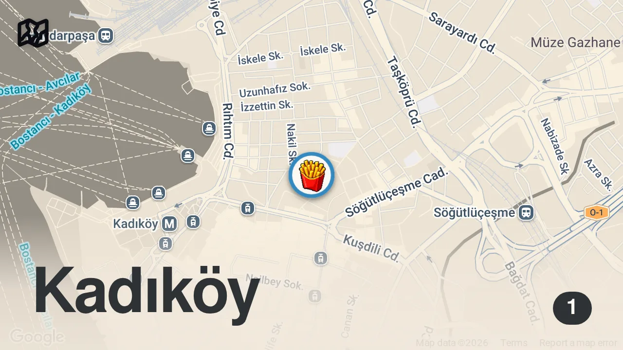 Map of 1 spot from Bu kez gençlerin isteği üzerine Kadıköy’de Hungry Birds’e gittik.