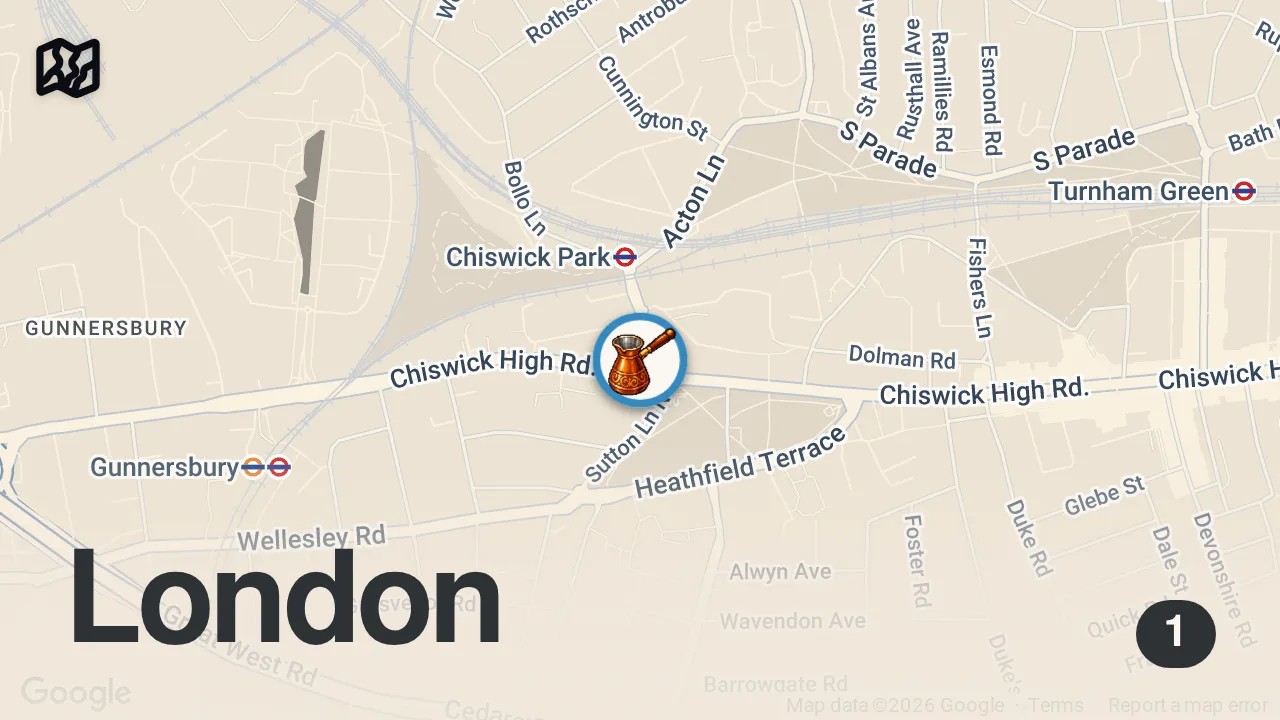 Map of 1 spot from ALAZ RESTAURANT IN FINCHLEY #food #foodie #halal #turkish #turkey #london