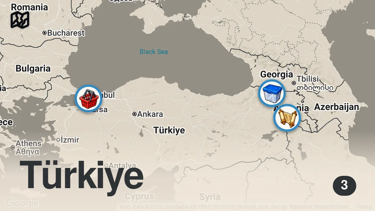 Map of 3 spots from ARDAHAN’DA DONMUŞ ÇILDIR GÖLÜNDE BALIK EKMEK!!! @MeatyCheesy