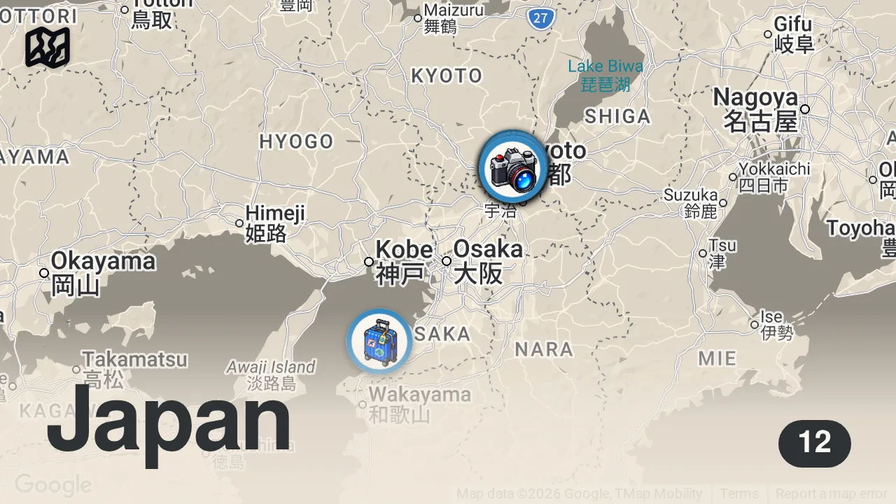 Map of 12 spots from 2 Days in Kyoto Japan Vlog 🇯🇵 Best Restaurants, Cafes, Nishiki Market Food, Japan Travel Guide 2025