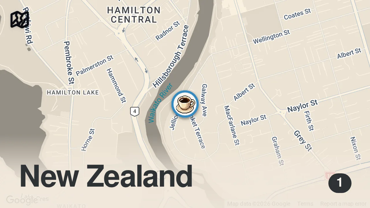 Map of 1 spot from a quick brunch stop before we make our way to hobbiton ✨