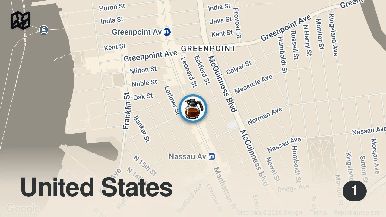 Map of 1 spot from 📍 Paloma coffee and bakery - Nassau Ave Greenpoint Brooklyn #NYC #birria #croissant