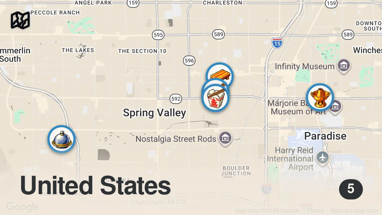 Map of 5 spots from America's BIGGEST BOWL of Noodles! Top 6 BEST Bowls of NOODLES in Las Vegas