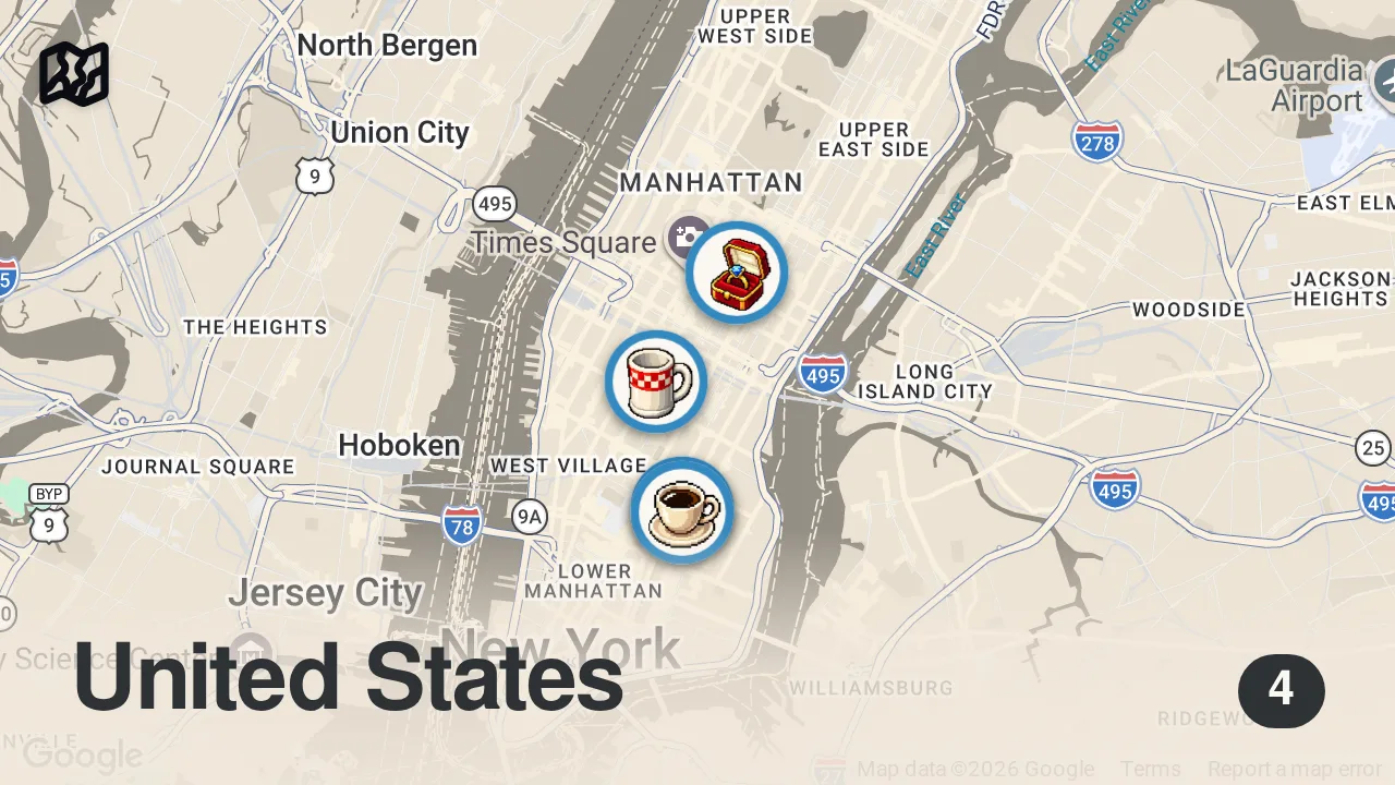 Map of 4 spots from Best breakfast in nyc New York City
