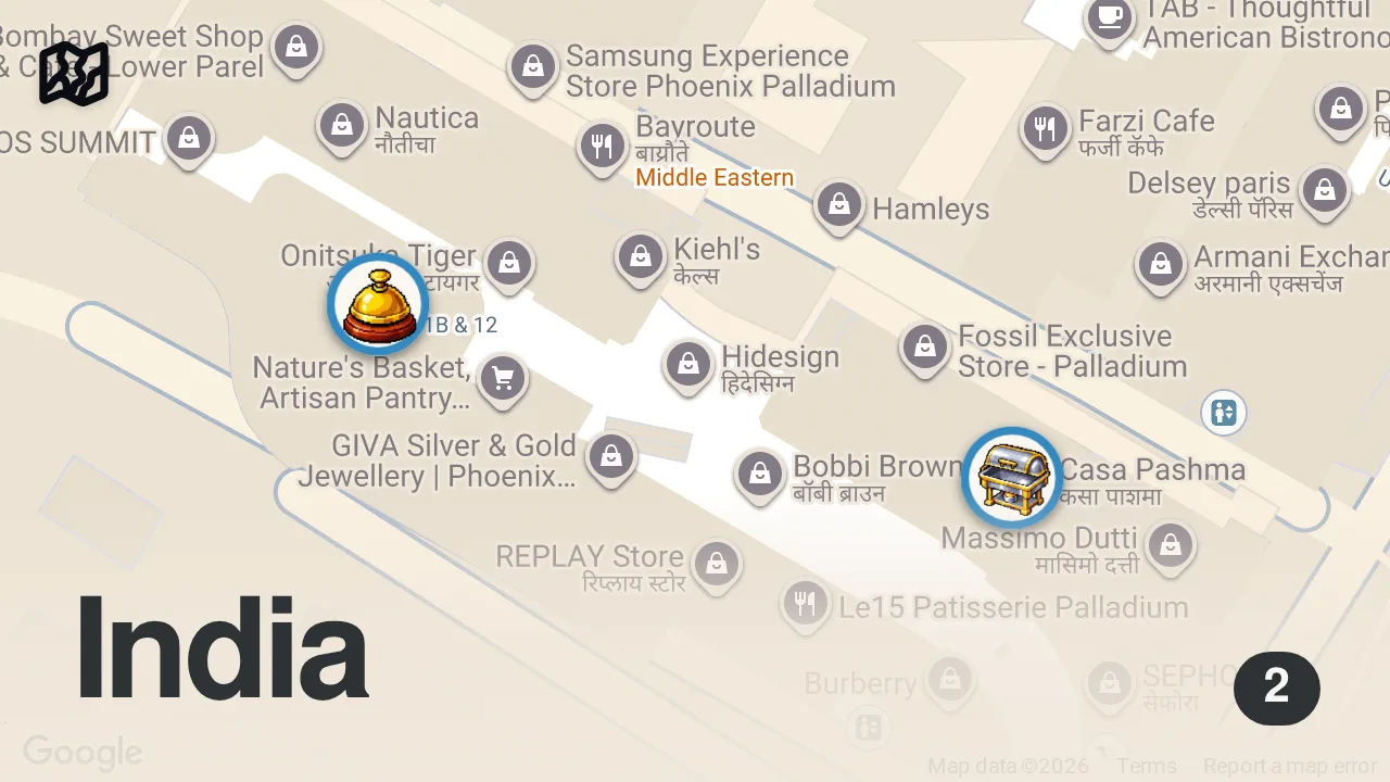 Map of 2 spots from FIVE STAR Luxury LOBSTER & DIM SUM BUFFET in Mumbai India!