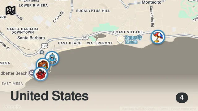 Map of Golden URCHIN YOLK + Box Crab!! FOOD TOUR in Santa Barbara - California Coast!