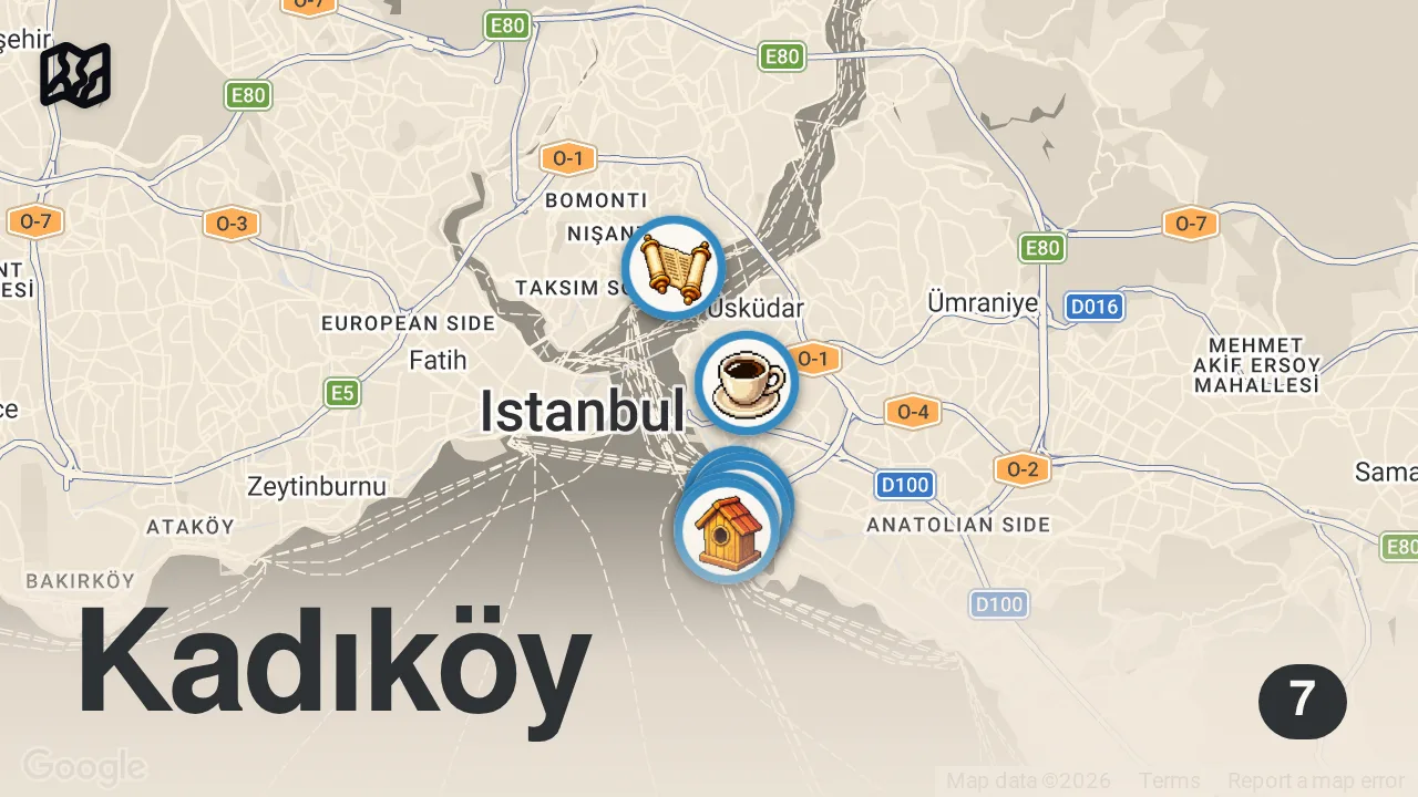 Map of 7 spots from Moda'da 7 Mekan 20 Lezzet - Ayaküstü Lezzetler