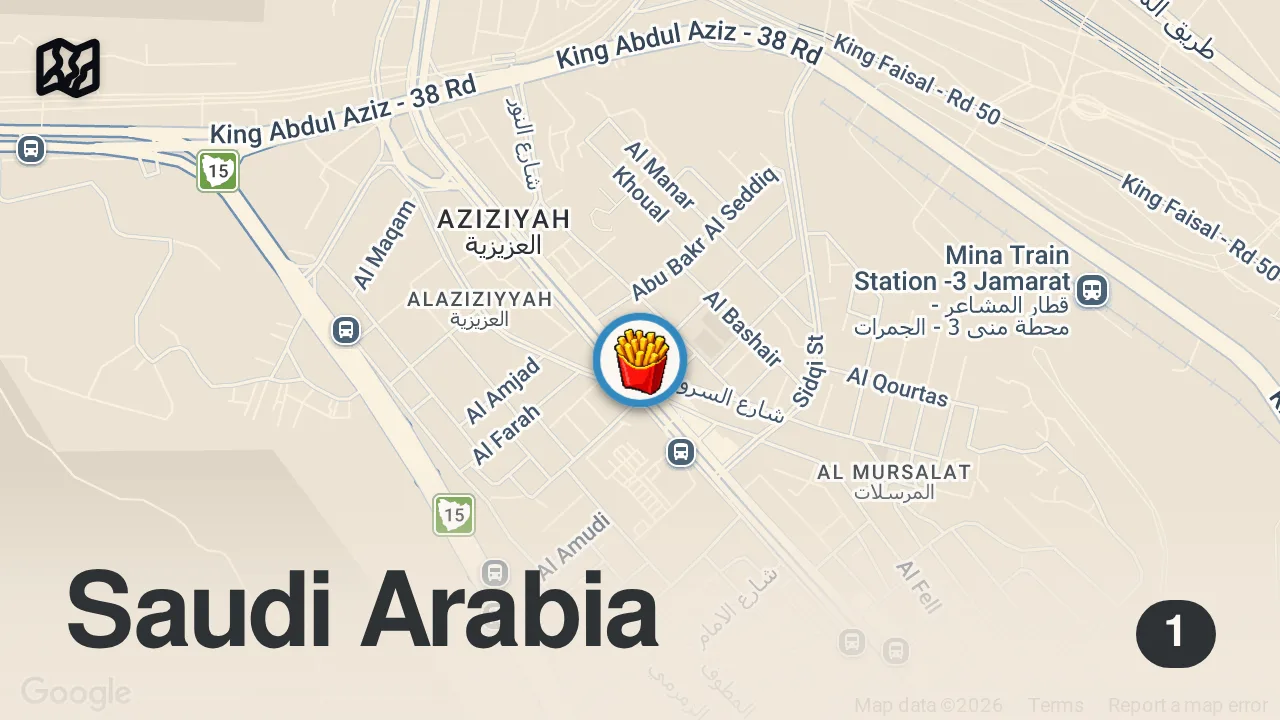 Map of 1 spot from First Time Trying Al-Baik (Saudi Arabia's Best Fast Food Restaurant) 🇸🇦