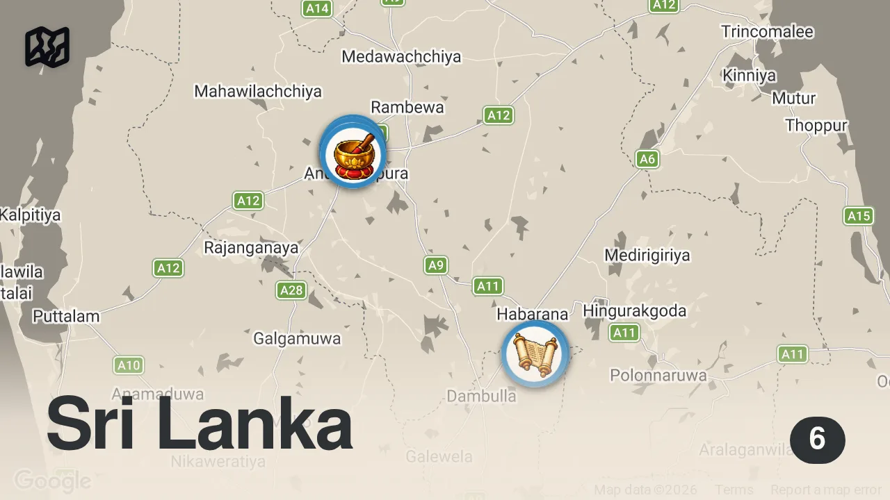 Map of 6 spots from Sigiriya | Sri Lanka's Abandoned Lion Rock Fortress