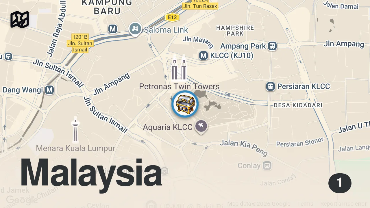 Map of 1 spot from ALL YOU CAN EAT Malaysian STREET FOOD BUFFET in Kuala Lumpur Malaysia