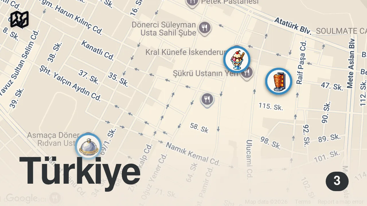 Map of 3 spots from 3 SAATTE 2500 TL SERİSİNDE BEN YARIŞTIM!!!