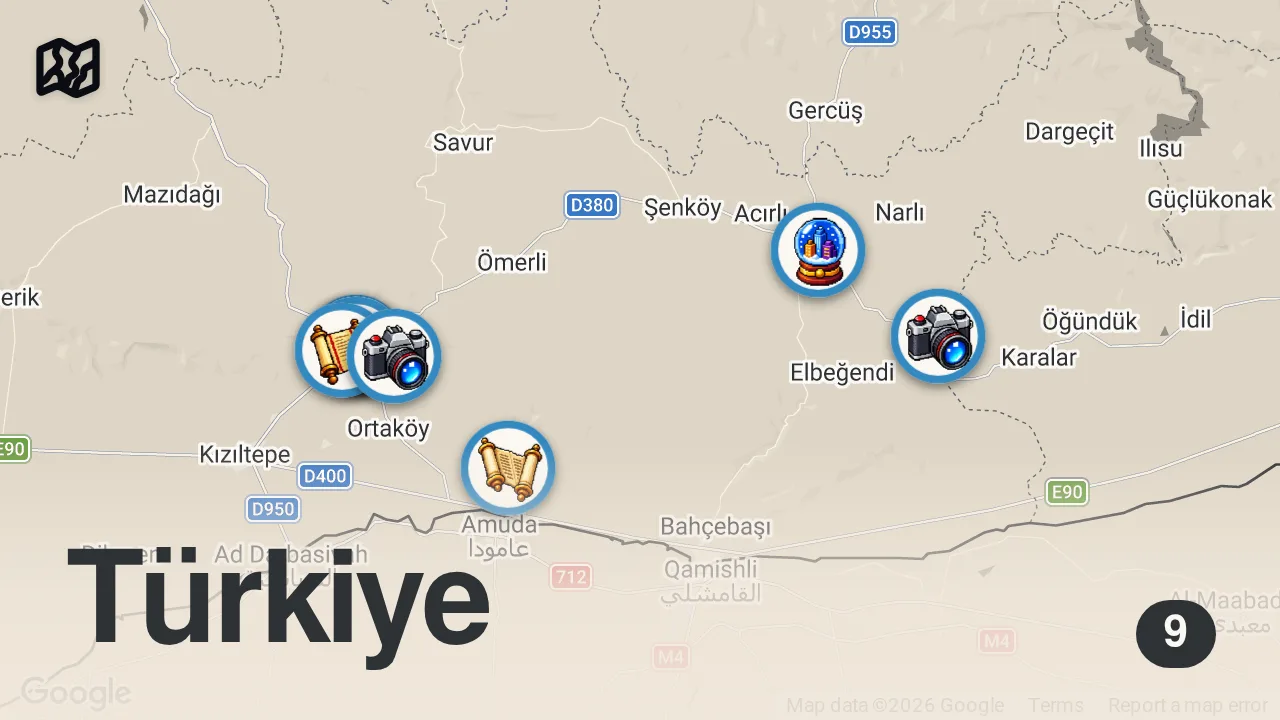 Map of 9 spots from Mardin Gezilecek Yerler (9 Yer)