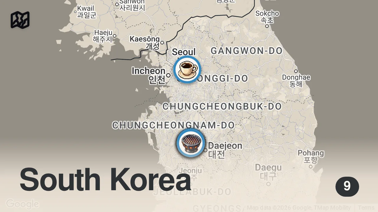 Map of 9 spots from soft summer days in gongju 🌰 a day in my life in korea