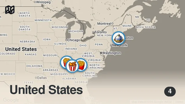 Map of Eating Southern FAST FOOD Restaurants For 24 Hours...Again (Part 3)