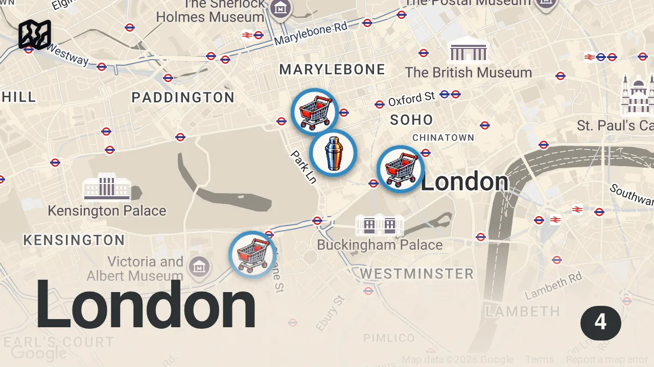 Map of 4 spots from I Hosted a £1,000 Luxury Food Party