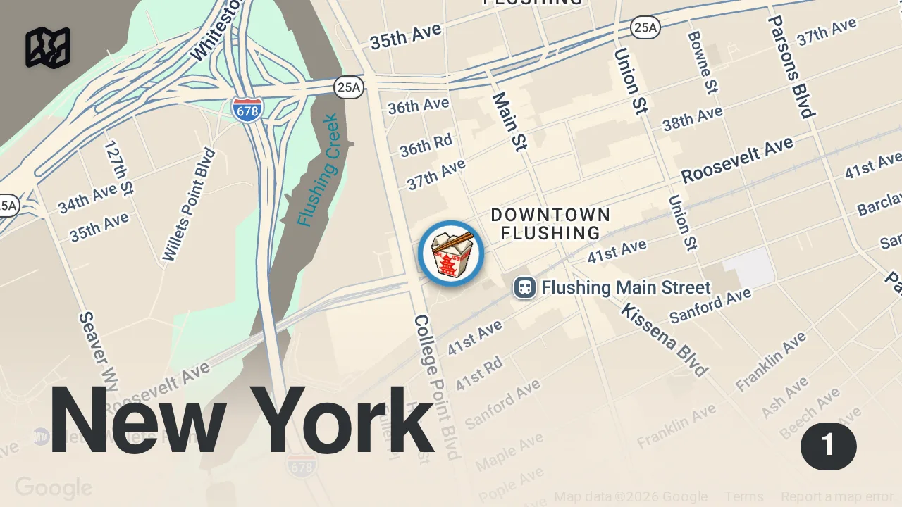 Map of 1 spot from 🦀 Crab Galore at Xie Bao in Flushing, Queens New York Food Court NYC #food