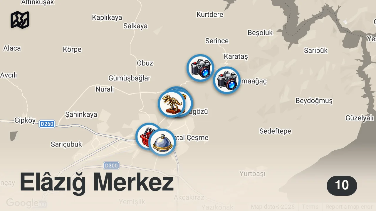 Map of 10 spots from Elazığ’ın Efsane Lezzetlerini Denedim! - Harput’ta Zindana İndim, Tarihe Yolculuk Yaptım!