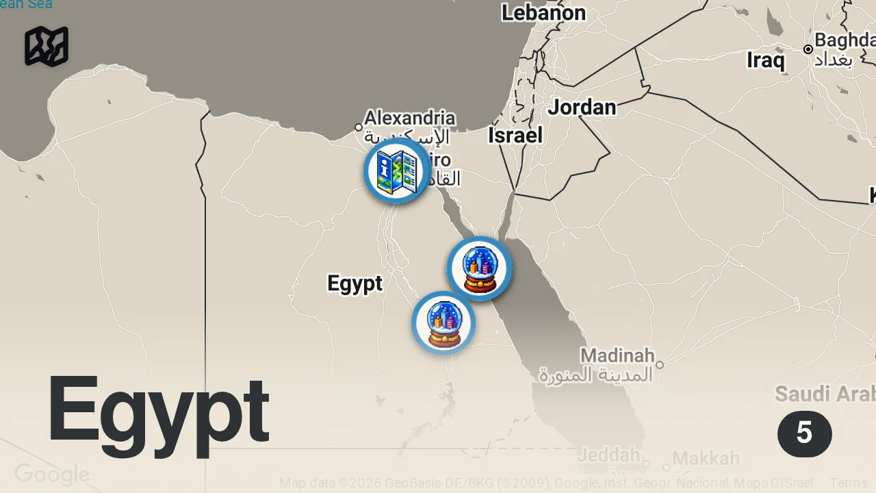 Map of 5 spots from Egyptian Friendliness Can Be Trusted? Not Always. 🇪🇬