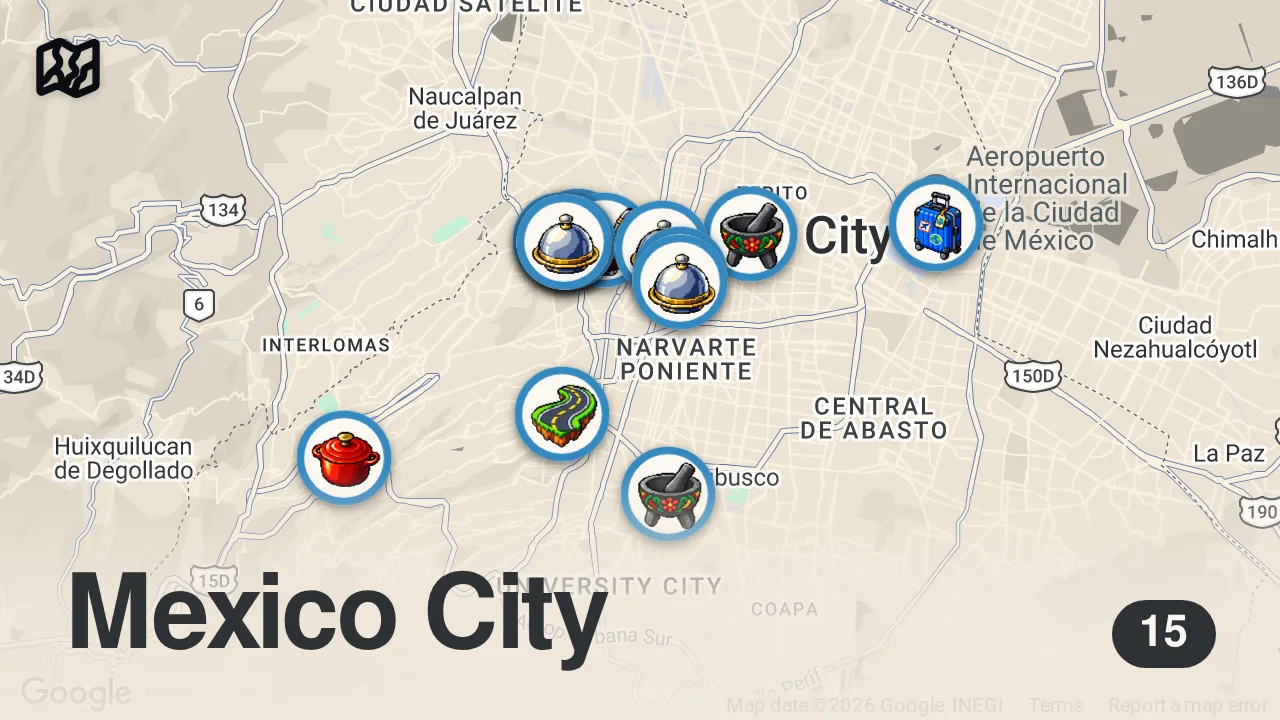 Map of 15 spots from Best Restaurants in Mexico City | The places you must try in CDMX