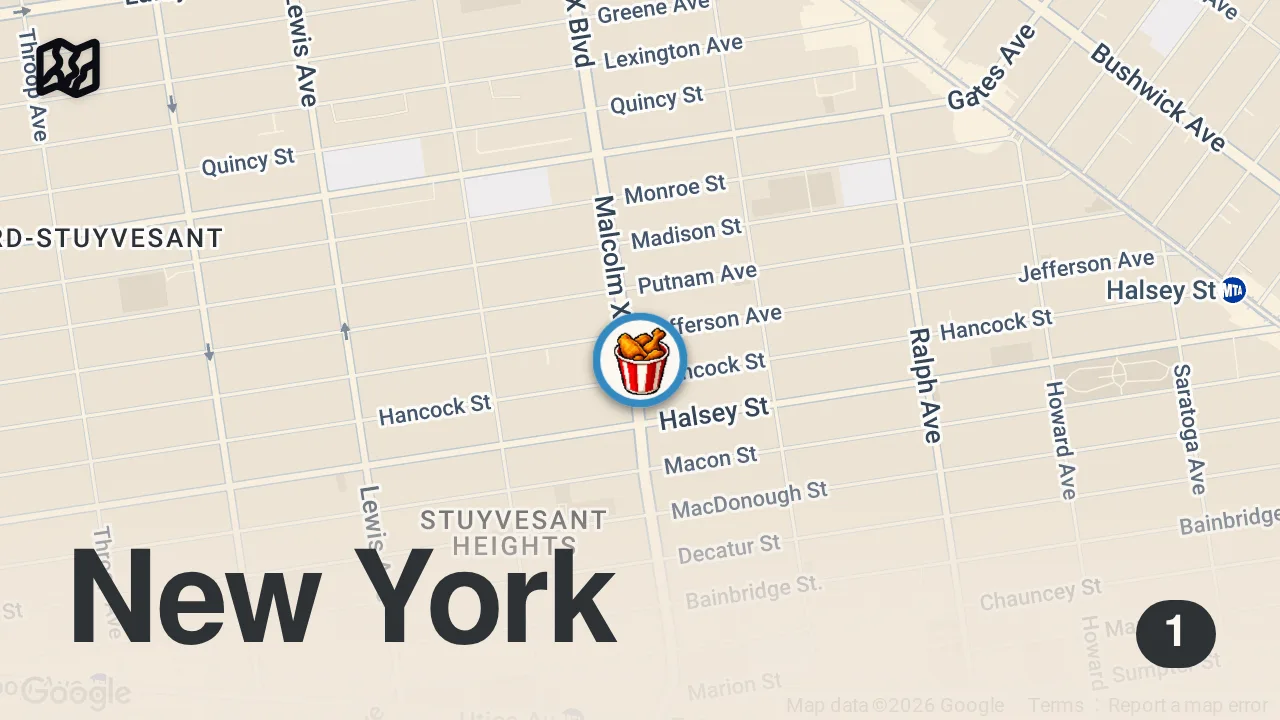 Map of 1 spot from Gotta check out this dope restaurant in Bed-Stuy Filly Luv #friedchicken #boba #brooklyn