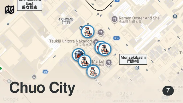 Map of 【築地場外市場】食べ歩き vlog │ おすすめ定番グルメ８選！東京観光／築地グルメ／海鮮／人気