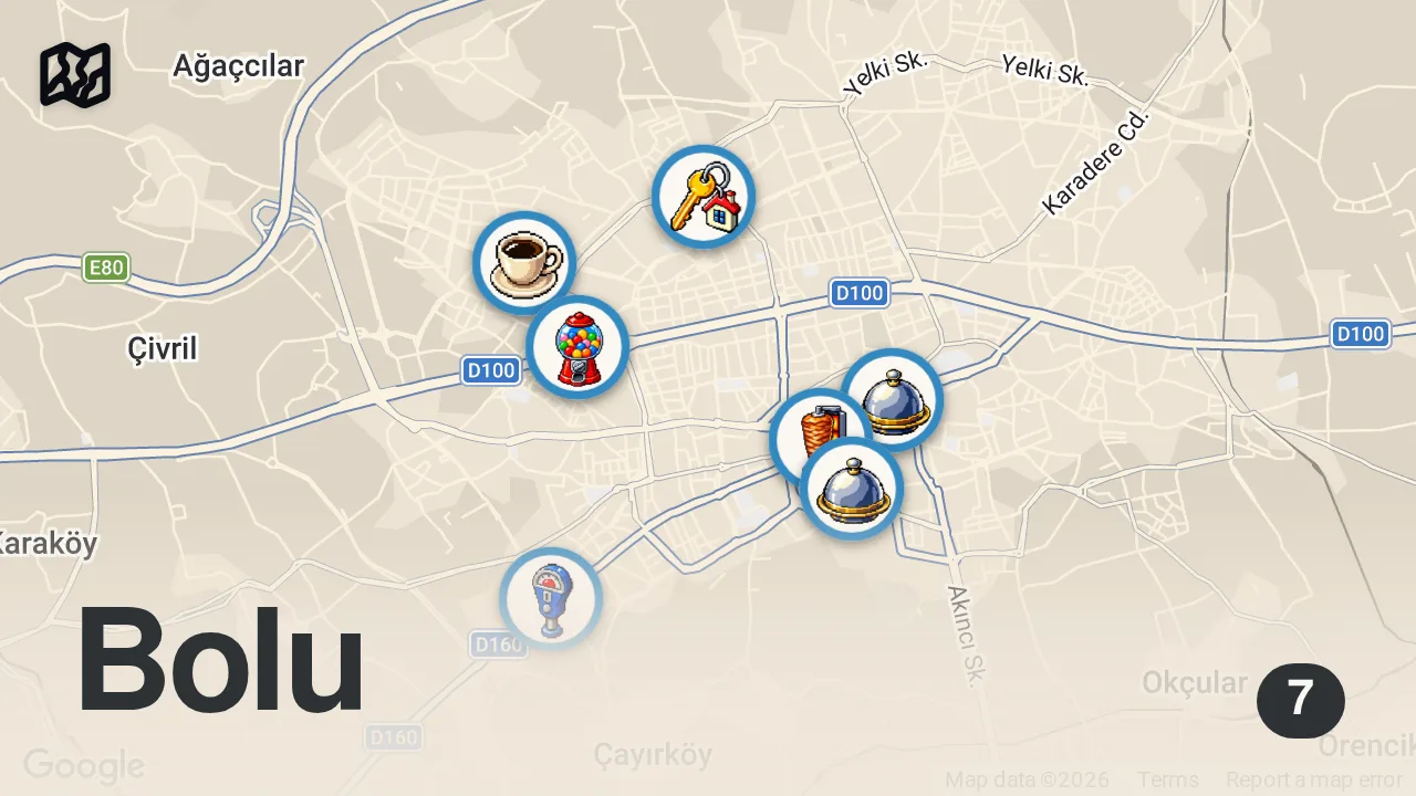Map of 7 spots from BOLU’DA 1 GÜNDE NE YENİR!!!