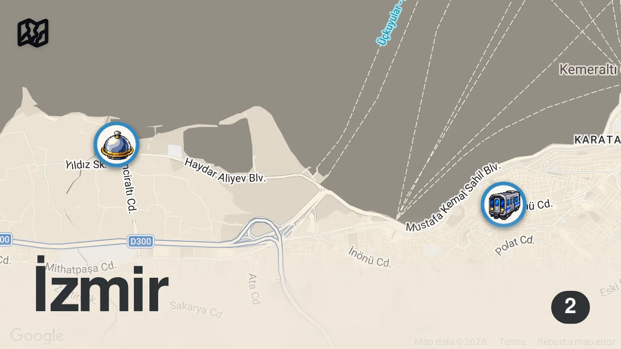 Map of 2 spots from Balçova' da iftardan sonra herkes buraya gidiyor ! İzmir' de Dev Katmer Kampanyası
