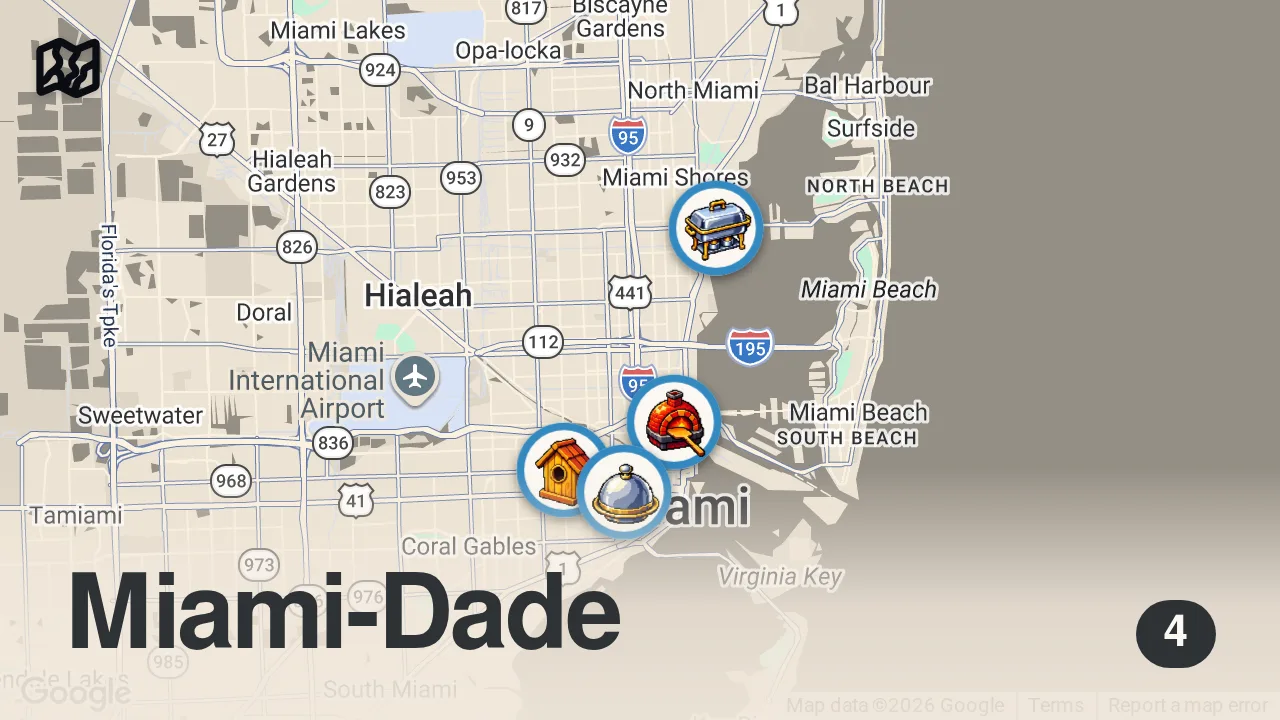 Map of 4 spots from How a Miami Stadium Feeds Over 30,000 Fans Each Day — Large Format