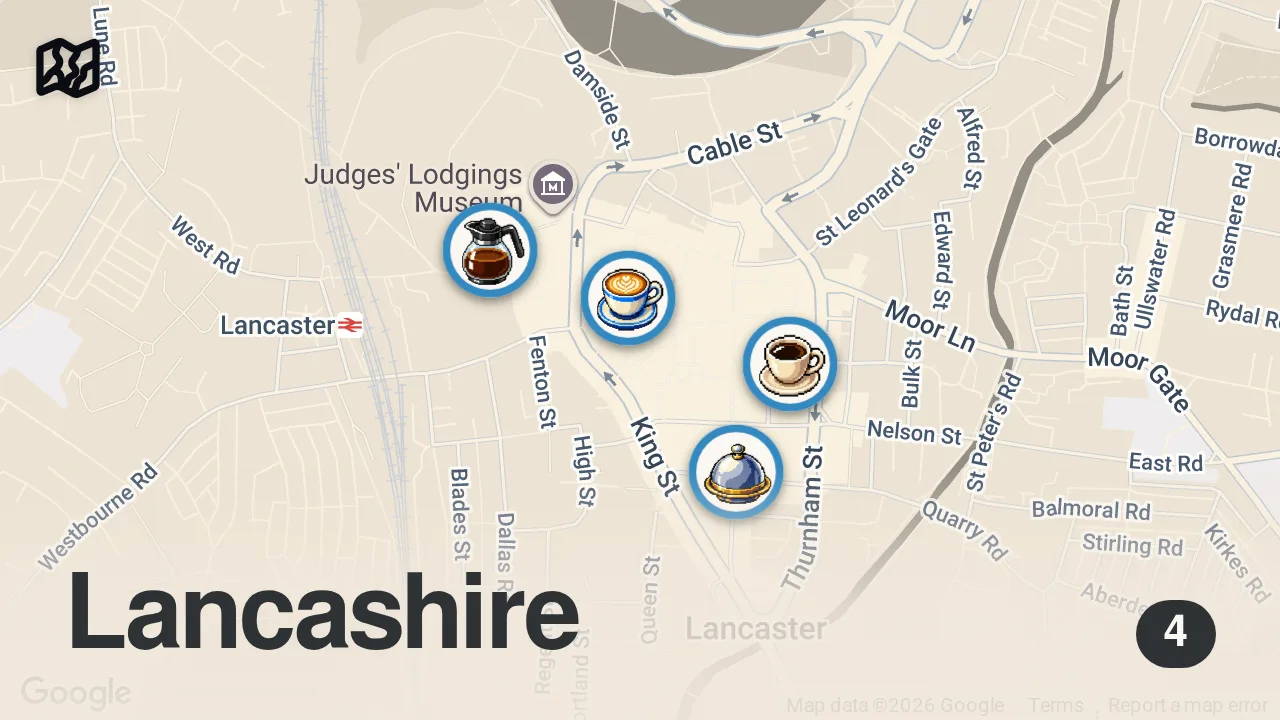 Map of 4 spots from I can't BELIEVE Lancaster is hiding these insane food spots!