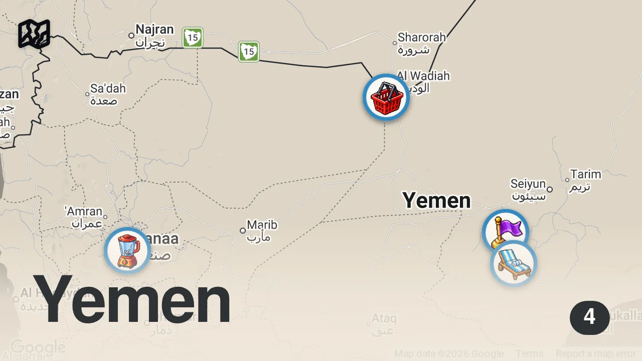 Map of 4 spots from Beauty Of Yemen - Wadi Dawan 🇾🇪