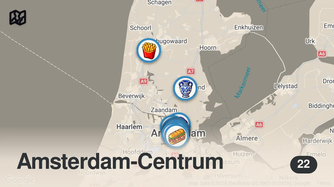 Map of 22 spots from AMSTERDAM VLOG